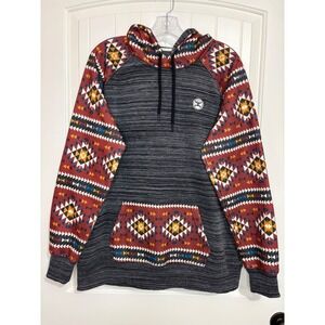 Hooey Aztec Print Raglan Hoodie XL Gray Southwestern Sweatshirt Cowboy Rodeo